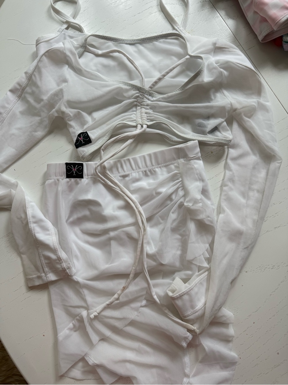 Kids White Dance Crop Top & Skirt Set by Kandi Kouture